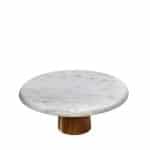 PLATTER ROUND MARBLE WHITE FOOTED ACACIA STAND 30X10CM ESPIEL