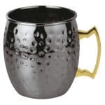 MOSCOW MULE MUG HAMMERED BLACK 50CL GOLD HANDLE PADERNO
