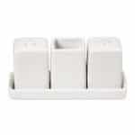 BY ORDER - SIDERS IVORY PORCELAIN SALT, PEPPER, TOOTHPICK POT SET WITH TRAY ESPIEL