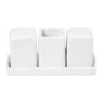 BY ORDER - SIDERS WHITE PORCELAIN SALT, PEPPER, TOOTHPICK POT SET WITH TRAY ESPIEL