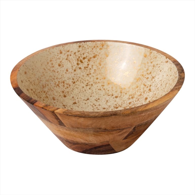 CRO-GTS-20-1709.jpg PRESTIGE WOOD MANGO ENAMEL COATING BOWL 25X11CM WHITE GOLD SPOTS GTSA - Image 1