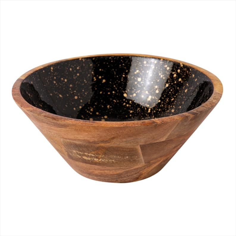 CRO-GTS-20-1712.jpg PRESTIGE WOOD MANGO ENAMEL COATING BOWL 25X11CM BLACK GOLD SPOTS GTSA - Image 1