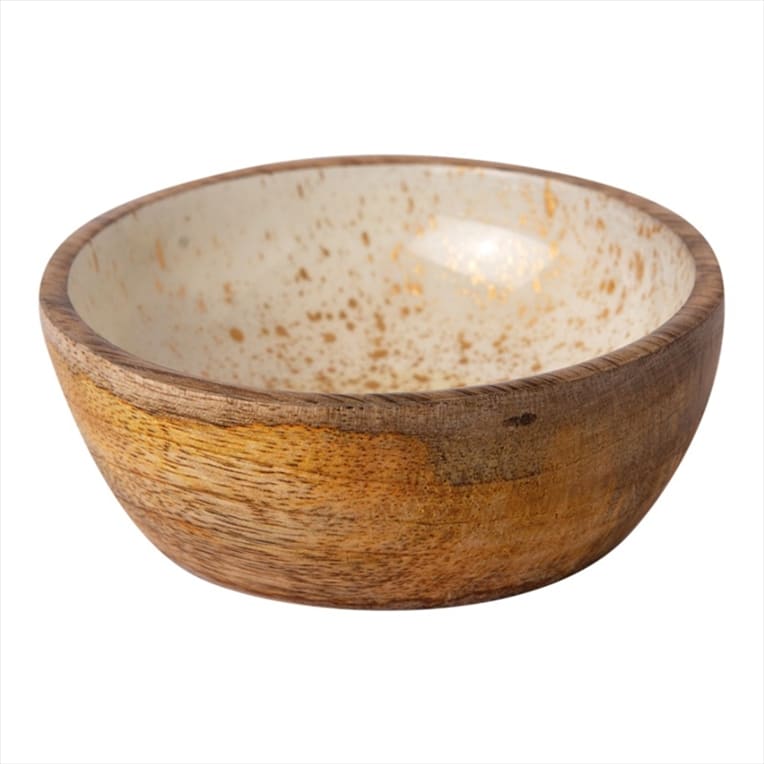 CRO-GTS-20-1713.jpg PRESTIGE WOOD MANGO ENAMEL COATING BOWL 10X4CM WHITE GOLD SPOTS GTSA - Image 1