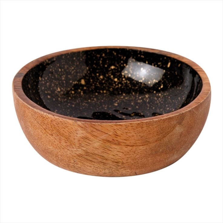 CRO-GTS-20-1714.jpg PRESTIGE WOOD MANGO ENAMEL COATING BOWL 10X4CM BLACK GOLD SPOTS GTSA - Image 1