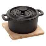 BY ORDER CAST IRON POT ROUND 19X15X10CM WITH WOOD BASE SET ESPIEL