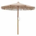 BY ORDER WOODEN UMBRELLA MACRAME FRINGE ROUND 250CM UNIQUE