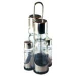NEW OIL  AND VINEGAR SALT AND PEPPER 4 PIECES SET ROUND MAK