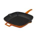 DISCONTINUED SLOWCOOK CAST IRON ENAMELED GRILL PAN 26X26CM ORANGE AGNELLI -ITALY