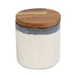 DISCONTINUED - ESSENTIALS REACTIVE JAR WITH WOODEN LID 12X12X10 BLUE STONEWARE ESPIEL