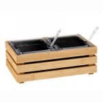 CRATE BAMBOO STAND SET 2X BLACK CONTAINERS 1/2-15 8.5L-LIDS CLEAR-DRAINERS-SPOONS GARIBALDI BY ORDER