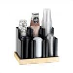 STATION ORGANIZER COFFEE BASE FOR CUP AND LID 6 ARRANGMENTS WOOD BASE NATURAL