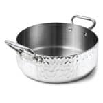 ALU INOX 3PLY INDUCTION HAMMERED FINISH CASSEROLE POT WITH TWO HANDLES 28X10.9CM 7L AGNELLI ITALY