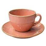 ESSENTIALS PORCELAIN REACTIVE CAPPUCCINO CUP 22CL SET WITH SAUCER PINK ESPIEL