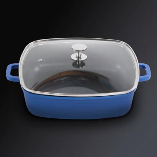 BUF-ALU-AP-2828-04.jpg ALUCHEF SHALLOW SQUARE CASSEROLE POT WITH GLASS LID 28X7.2CM 5.6L BLUE - Image 1