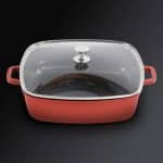 ALUCHEF SHALLOW SQUARE CASSEROLE POT WITH GLASS LID 28X7.2CM 5.6L RED