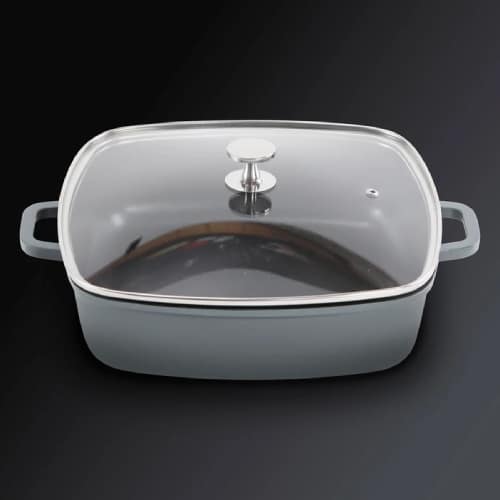 BUF-ALU-AP-2828-12.jpg ALUCHEF SHALLOW SQUARE CASSEROLE POT WITH GLASS LID 28X7.2CM 5.6L GREY - Image 1
