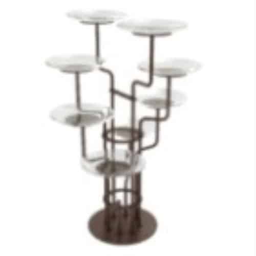 BUF-MYG-SC-12-37-MRBF422-G.jpg PETIT FOUR STAND FLOWER METAL GOLD WITH 8 REMOVABLE GLASS PLATES MARBLE WHITE 26X34.5CM - BY ORDER - Image 1