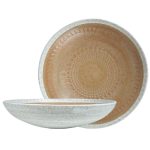 AZTEC STONEWARE BROWN CERAMIC WHITE BOWL DEEP EMBOSSED 28.3X6.3CM ESPIEL