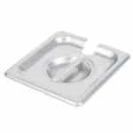 GASTRONORM FOOD PAN STANDARD ST/STEEL 1/6 LID WITH NOTCHED EDGE FOR LADLE TABLETOP