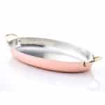 BY ORDER - COPPER HAMMERED TIN PAN OVAL TWO HANDLES 37X26X6.5CM ITALY
