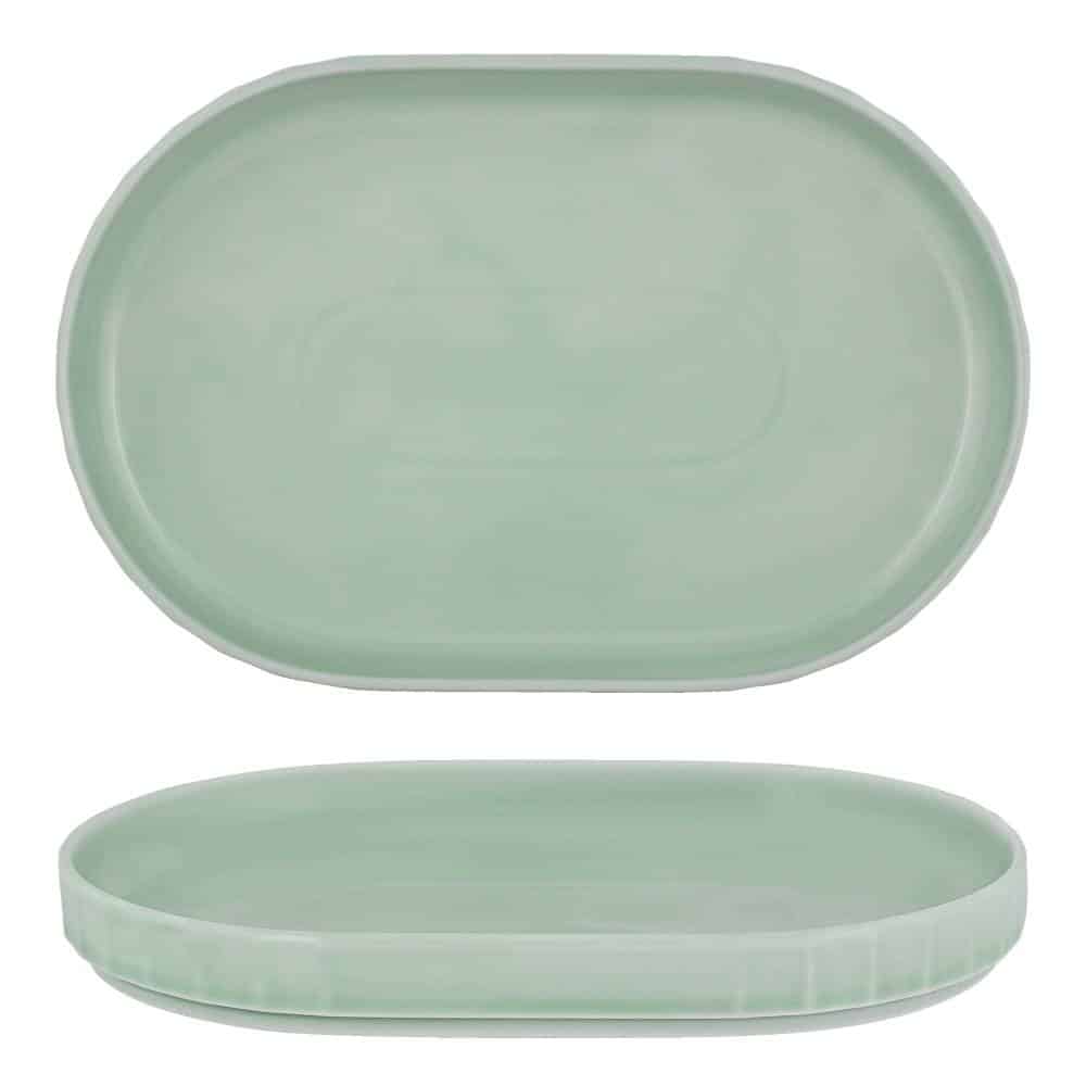 CRO-BAU-762632B.jpg EDGE GLOW SEA STEP OVAL 32X17CM PLATTER BAUSCHER GERMANY - Image 1