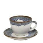 ESSENTIALS REACTIVE BLUE CAPPUCCINO CUP AND SAUCER 35CL STONEWARE ESPIEL