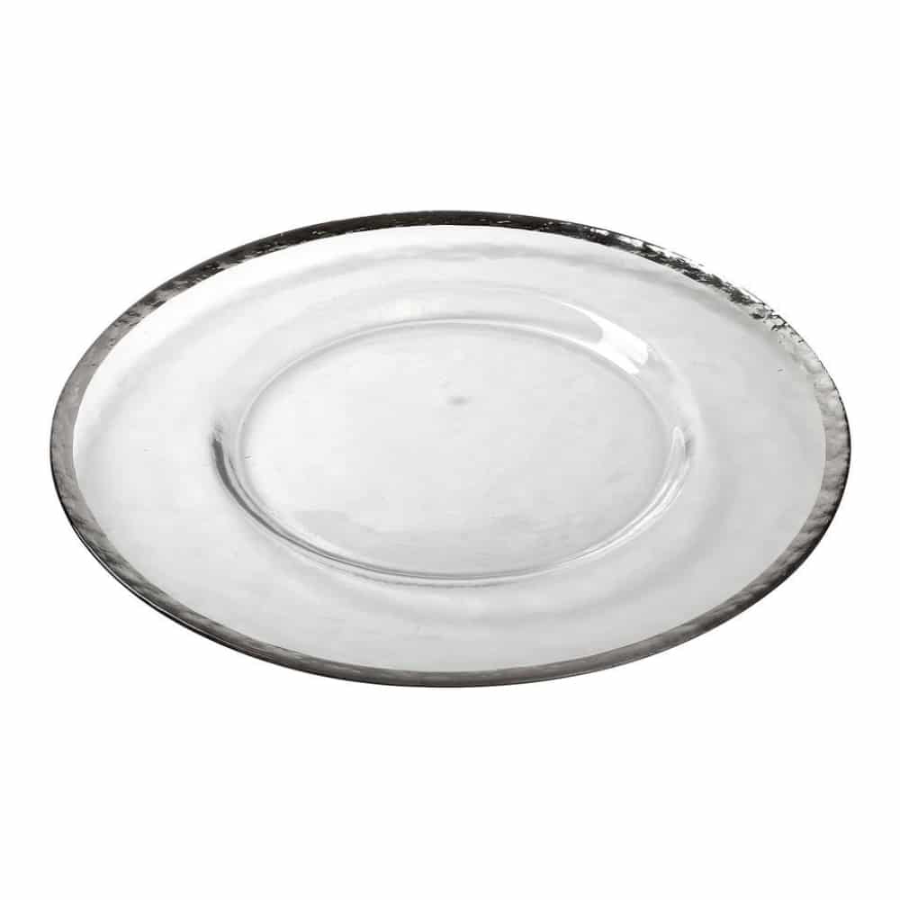 CRO-ESP-SUP110.jpg UNDERPLATE PRESENTATION GLASS SILVER RIM 33CM ESPIEL - Image 1