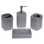 BATHROOM 4 SET CERAMIC TOOTHBRUSH, SOAP REST AND SOAP DISPENSER GREY STONE VIOSARP