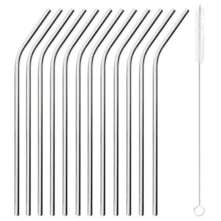 COCKTAIL STRAW S/S CURVED 6MM 12PCS SET WITH BRUSH CLEANER PADERNO ITALY - BY ORDER
