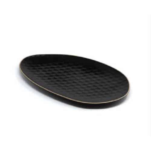 CRO-ILS-025NE360330.jpg LE COQ STONEWARE KYPSELI OVAL TRAY 33X19CM BLACK MATTCM - DISCONTINUED - Image 1