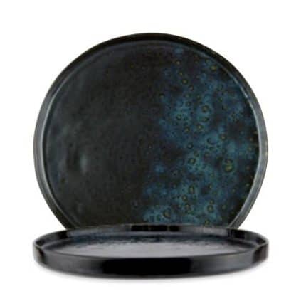 LE COQ STONEWARE PHOBOS PLATE 31CM BLACK WITH BLUE DOTS - DISCONTINUED