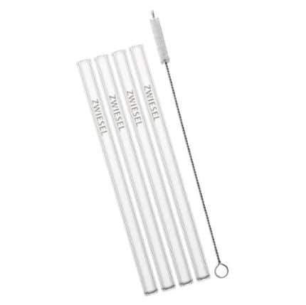 GLASS STRAWS SHORT 15CM SET 4PCS + CLEANING BRUSH ZWIESEL GERMANY
