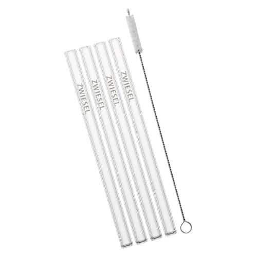 GLA-ZWI-121513.jpg GLASS STRAWS SHORT 15CM SET 4PCS + CLEANING BRUSH ZWIESEL GERMANY - Image 1