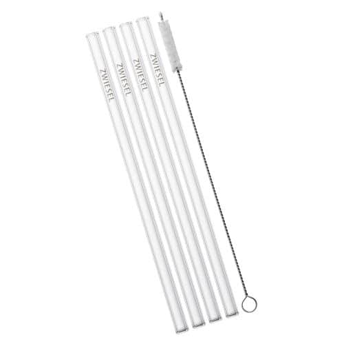 GLA-ZWI-121514.jpg GLASS STRAWS LONG 21CM SET 4PCS + CLEANING BRUSH ZWIESEL GERMANY - Image 1