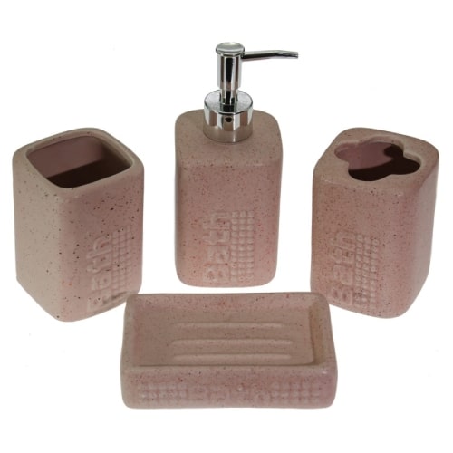APA-VIO-VC1969.jpg BATHROOM 4 SET CERAMIC TOOTHBRUSH, SOAP REST AND SOAP DISPENSER STONE VIOSARP - Image 1